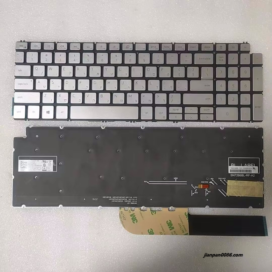 Picture of Original New Hebrew Language For Dell Inspiron 3501 5584 5580 5593 7591 7590 Silver Backlit Laptop Keyboard SG-98520-XTA TDH5031