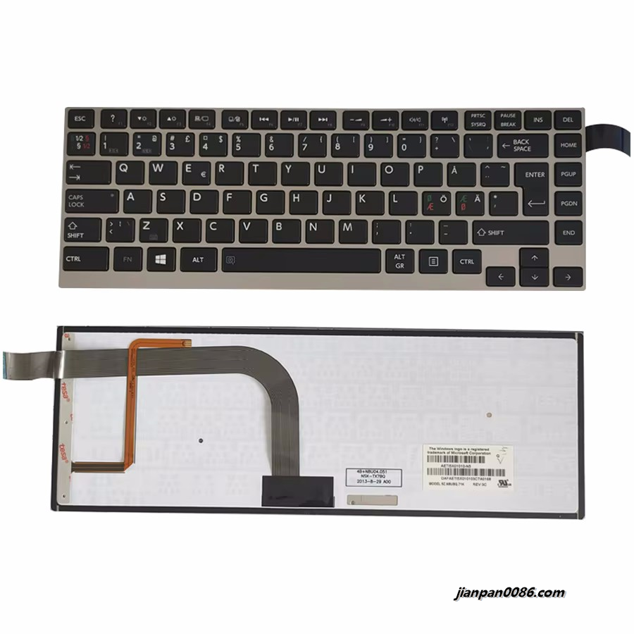 Picture of Original New for Toshiba W30 W30T W35 NR Norway language Silver Backlit laptop Keyboard FRU AETI5X01010-N5