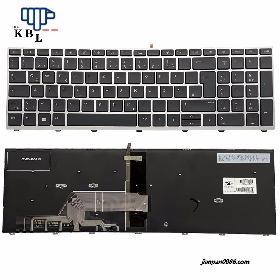 Picture of Original New Germany  Language For HP Probook 450 G5 455 G5 470 G5 Black Backlight Laptop Keyboard SG-87830-2DA 2PE647