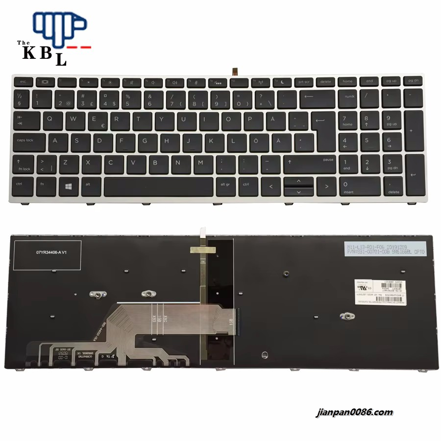 Picture of Original New Sweden Language For HP Probook 450 G5 455 470 G5 Black Backlit Laptop Keyboard (Silver Frame) SG-87830-2SA 