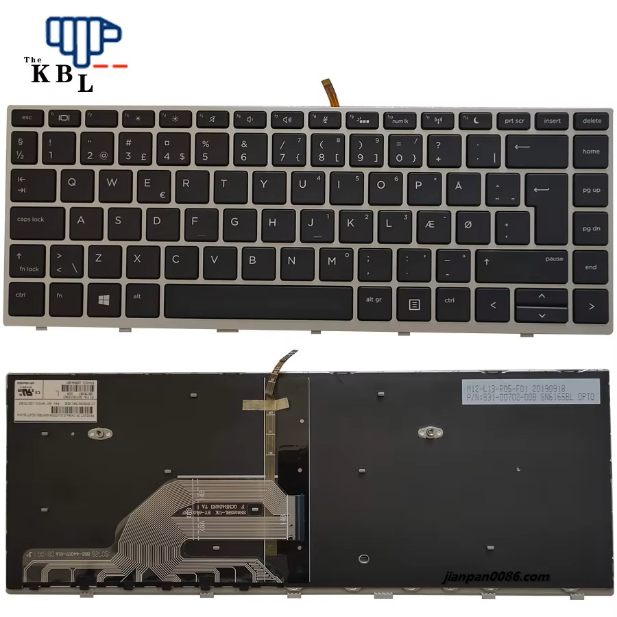 Picture of Original New Denmark Language For HP Probook 430 440 445 G5 Silver Backlight Laptop Keyboard SG-87730-2KA 80P10999TDH2680