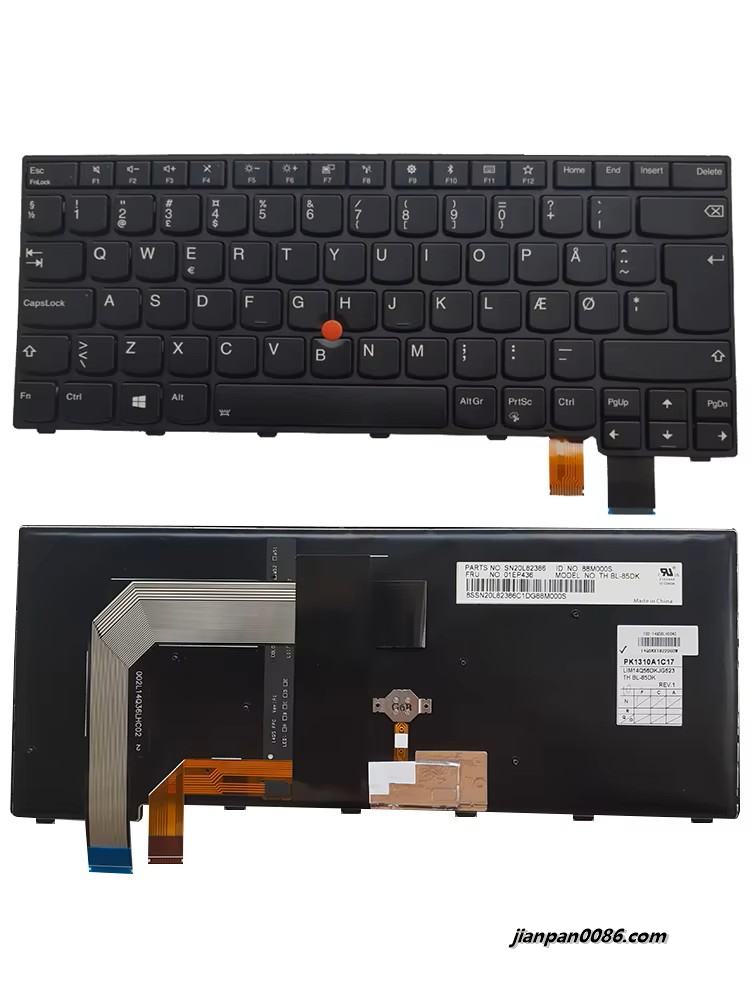 Picture of Original New DK Language For Thinkpad T470P Black Backlight WIth Point Stick Laptop Keyboard 01EP436 PK1310A1C17 SN20L83177 PK1310A1C39