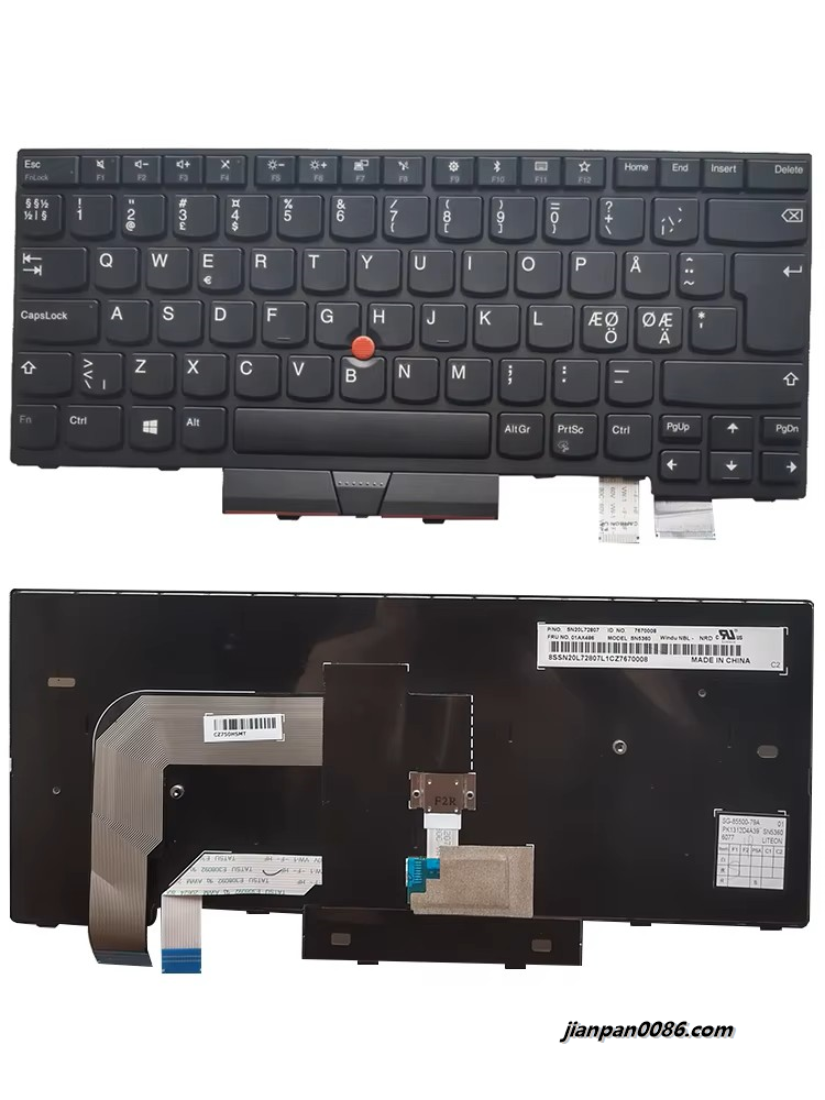 Picture of Original New Norway Language For Lenovo Thinkpad T470 T480 Black Laptop Keyboard 01AX486 PK1312D4A39 2P10031