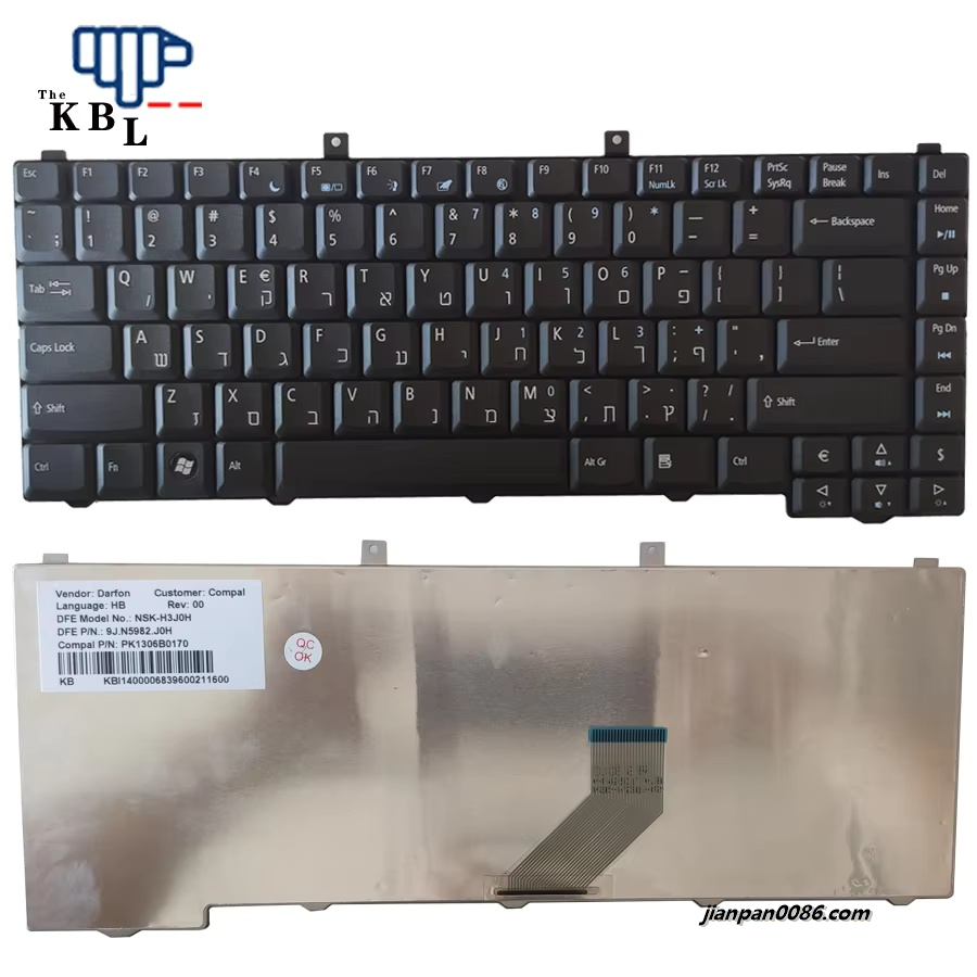 Picture of Original New Hebrew Language For ACER 3100 3600 5100 5600 Black Laptop Keyboard PK1306B0170 3PE11