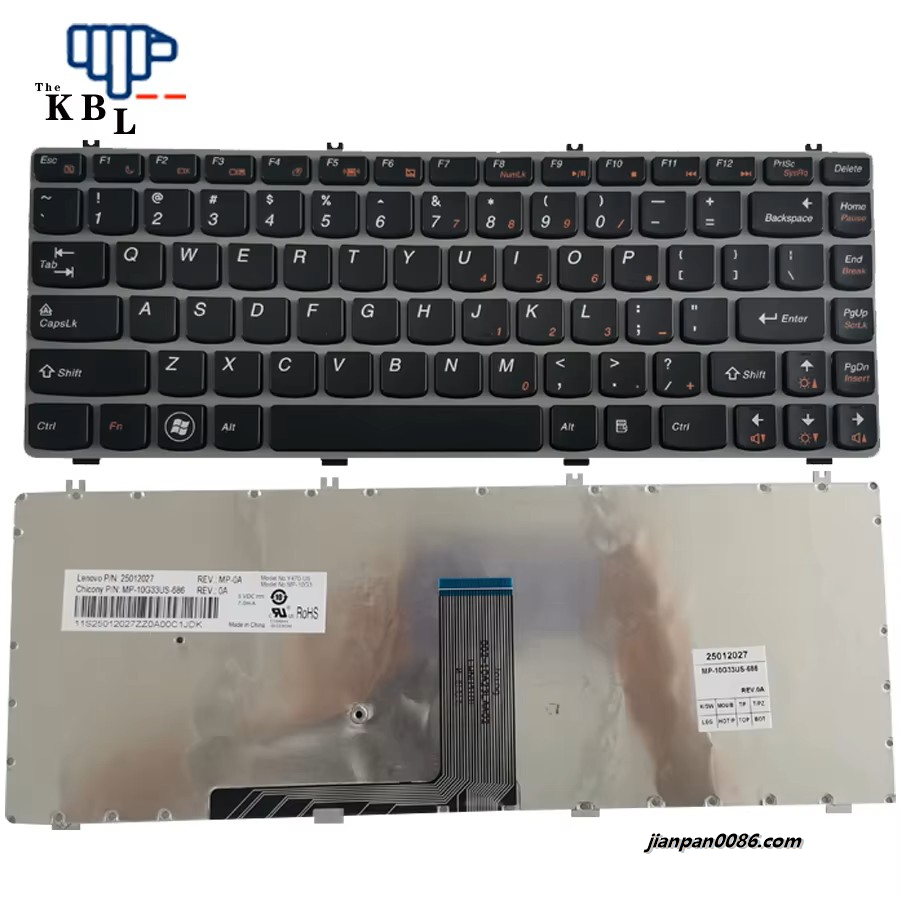 Picture of Original New For Lenovo Ideapad Y470 Y470A Y470N Y470P Y471 Y471A US Language gray laptop keyboard 83200183 25-007398 MP-10A13US-686