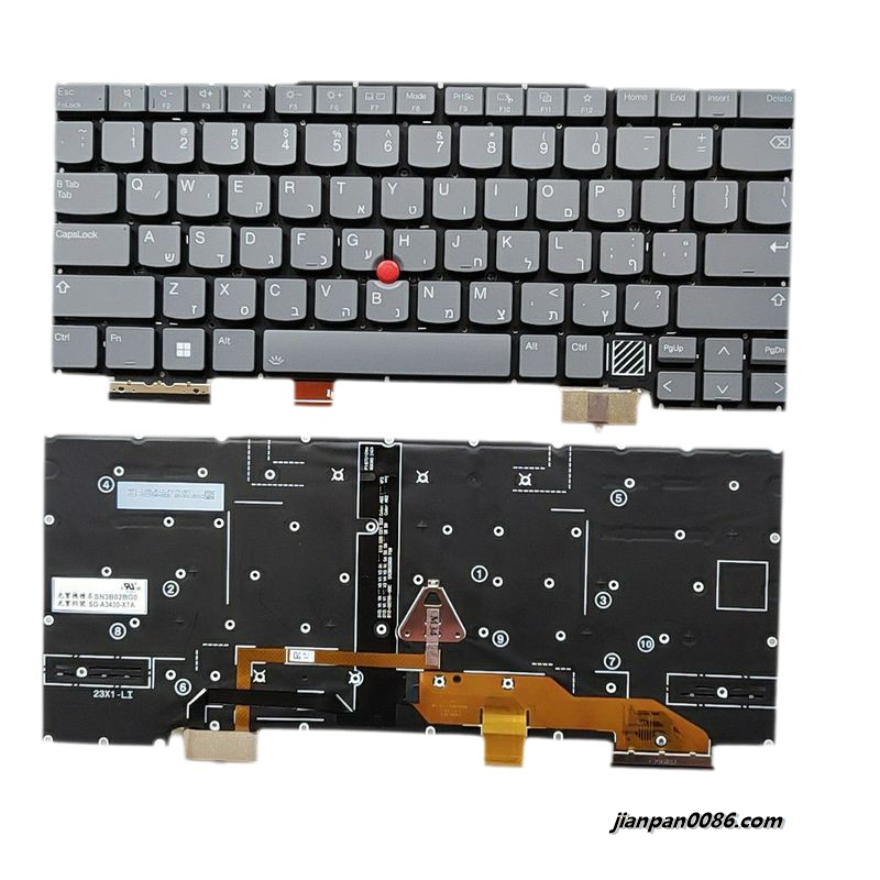 Picture of Original New Hebrew Language For Lenovo Thinkpad X1 Yoga 2024 Grey Backlit Laptop Keyboard SG-A3430 C100