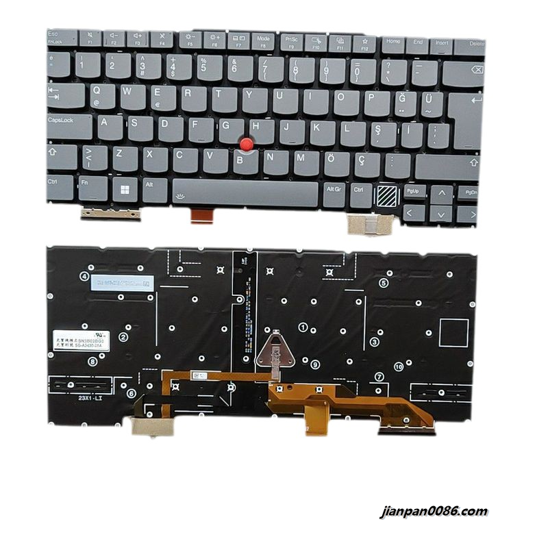 Picture of Original New Turkey Language For Lenovo Thinkpad X1 Yoga 2024 Grey Backlit Laptop Keyboard SG-A3430-28A SN3B02BG0 D734