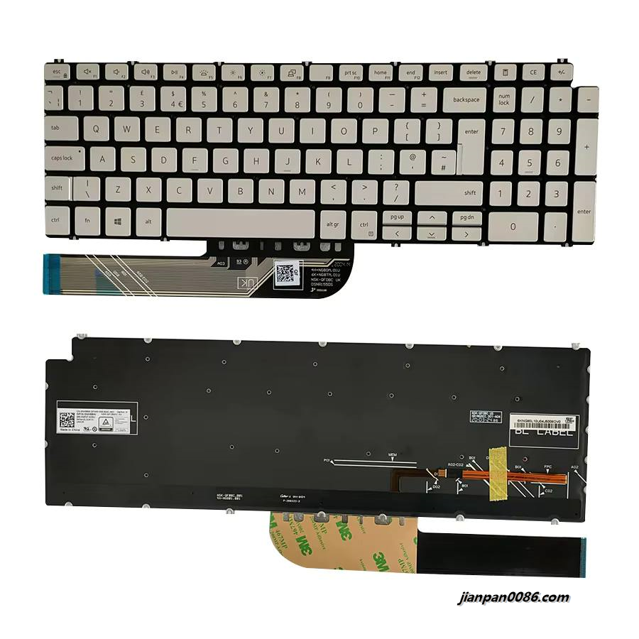 Picture of Original 22875 New UK Language For Dell Inspiron 7590 75915580 5584 5593 5598 Silver Backlight Keyboard 0NH88W NSK-QF1BW PK132RI3C15  SG-98520-2BA SN8286BL1 