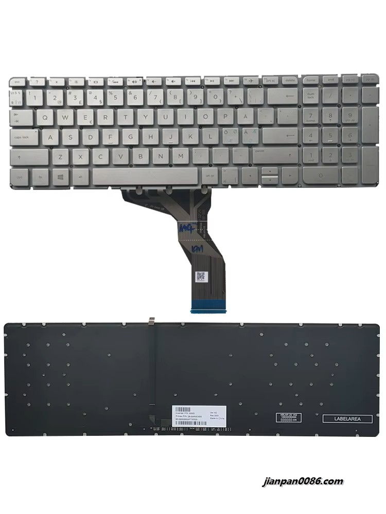 Picture of Original New Norway Language For HP 15-AB 15-AU 15-AQ Backlit Silve Laptop Keyboard 2B-BAR40I600