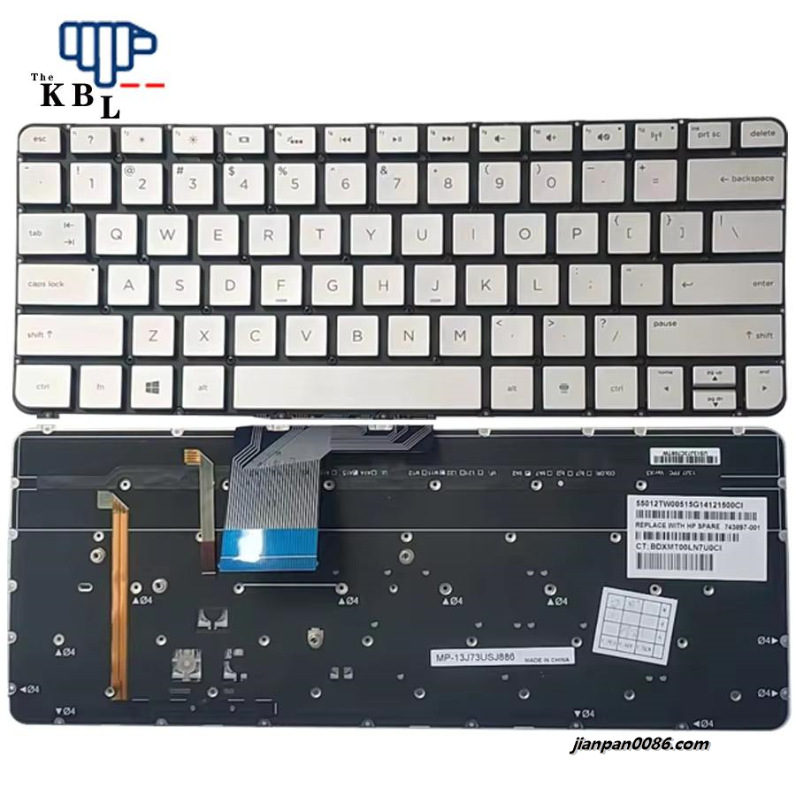 Picture of Original New US Language For HP Spectre 13-3000 Silver Backlight Laptop Keyboard 743897-001 12PTDH3567
