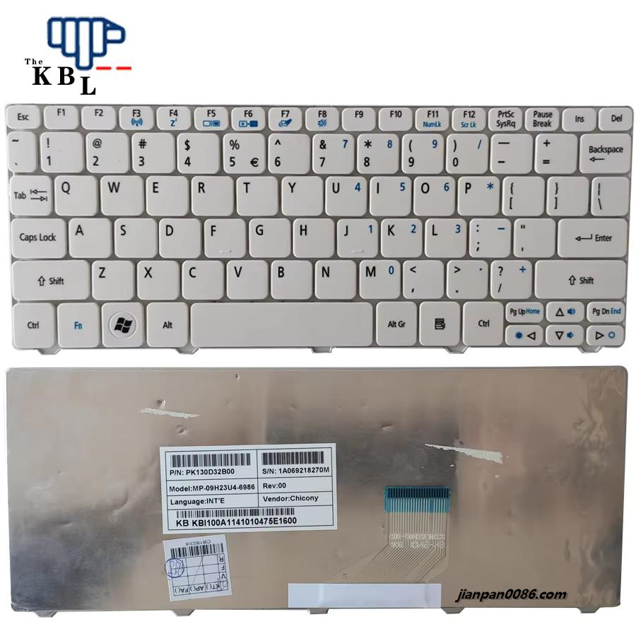 Picture of Original New US Language For ACER D255 D256 D257 ZE6 532 532H 521 522 EM350 N55C ZH9 E100 White Laptop Keyboard PK130D32B00 E21