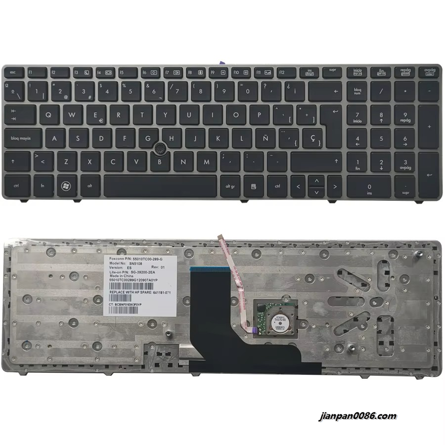 Picture of Original New Spanish Language For HP 8560 Black WIth Point Stick Laptop Keyboard SG-39200-2EA 1PE412